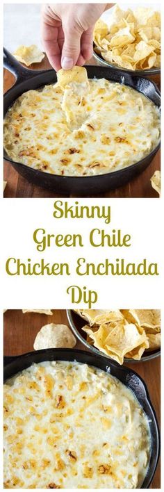 Skinny Green Chile Chicken Enchilada Dip|Creamy, cheesy, enchilada dip that's good you'll want to eat it all! | www.reciperunner.com Enchilada Dip, Chicken Enchilada Dip, Green Chile Chicken Enchiladas, Green Chile Chicken, Chicken Enchilada, Green Chili