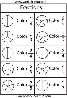 fraction worksheet with numbers and fractions on the same page, including two different colors