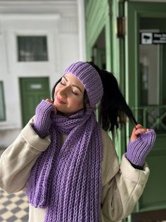 Lavander Scarf and Headband Set, Fingerless Glovess, Handknit Scarf, Knit Wool Headband, Long Wool Scarf, Spring Headband, - Etsy Handknit Scarf, Wool Headband, Spring Headband, Scarf Knit, Headband Set, Hand Knit Scarf, Wool Scarf, Fingerless Gloves, Scarf Wrap