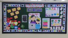 a bulletin board that has various items on it