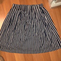 Striped J Crew Skirt. Navy And White Pleated Skirt Striped Relaxed Skirt For Day Out, Striped Lined Skirt For Day Out, Striped Full Skirt With Lining, Striped Beach Skirt With Lining, Striped Lined Skirt For Beach, Striped Lined Skirt For The Beach, Casual Striped Flowy Skirt, Casual Striped Lined Skirt, Casual Striped Knee-length Skirt