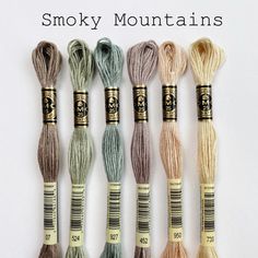 six skeins of different colors of yarn with the words smoky mountains on them