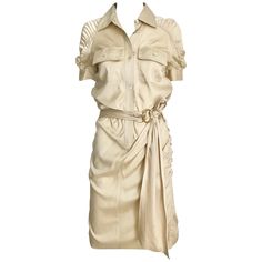 Gucci by Tom Ford tan silk shirt dress with belt. Size: Small Marked size 40 but it fit smaller. ( small smudge near pocket) see image attached Bust: 32 inches/ Hip: 34 inches. **** This Garment has been professionally Dry Cleaned and Ready to wear. Silk Dress Design, Gucci By Tom Ford, Purple Silk Dress, Tom Ford Gucci, Silk Summer Dress, Tan Silk, Gucci Dress, Tan Dress, Silk Shirt Dress