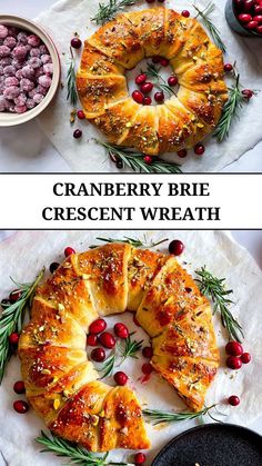 cranberry brie crescent wreath with rosemary sprigs on top