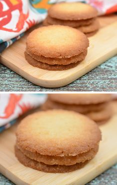 two pictures of cookies on a cutting board