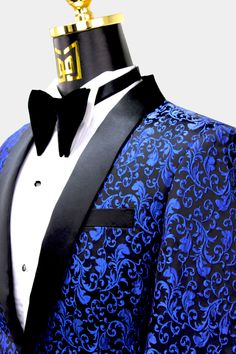 Blue Blazer Outfit Men Wedding, Dark Blue Tux, Blue Blazer Outfit Men, Paisley Tuxedo, Blue Blazer Outfit, Blue Tux, Royal Blue Blazers, Blue Suit Jacket, Blue Suit Wedding