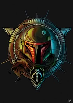 the boba fett helmet is on display in this t - shirt design for star wars