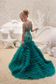 Couture Mermaid Pageant Flower Girl Special Occasion Dress With Ruffle Train Mermaid Style Dress, Girls Couture, Tulle Flower Girl, Girls Pageant Dresses, Dresses Mermaid, Flower Girl Dresses Tulle, Mermaid Style, Pageant Dress, Pageant Dresses