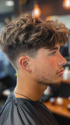 Good Men Hairstyles, Mens Textured Fringe Haircut, Faded Curly Hair Men, Boys Low Taper Fade Haircut Kids, Boys Cuts Long On Top Short On Sides, Curly Hairstyles For Teen Boys, Curly Teen Boy Hair, Guys With Short Curly Hair, Messy Boys Hair