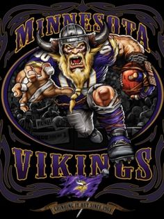 the minnesota viking's football team is depicted on a black background