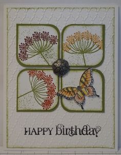 a happy birthday card with butterflies and flowers