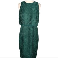 Carl Lagerfeld Of Paris Brand New Pine Green A Line Sleeveless Dress With Sweet Little Overlay Front Trimmed With Fringe. Long Gold Tone Back Zipper. Brand Nwt Green Sleeveless Lined Midi Dress, Carl Lagerfeld, Black Sophisticated Dress, Tone Back, Dress Paris, Wrap Front Dress, Burnt Orange Dress, Midi Wrap Dress, Green A