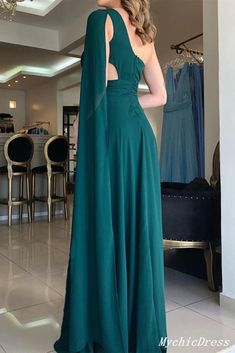 Green Chiffon Bridesmaid Dress, Prom Dresses Classy, Simple Evening Dress, One Shoulder Prom Dress, Long Formal Gowns, Green Prom, Dresses 2022, Look Formal, Chiffon Evening Dresses