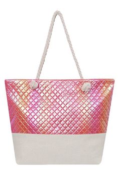 This shiny, pink embossed beach bag is a super fun and colorful bag to bring to the beach or pool! Trendy Pink Tote Beach Bag, Trendy Pink Beach Bag, Trendy Pink Shoulder Bag For Beach Season, Pink Rectangular Beach Bag For Beach Season, Trendy Pink Bags For Beach Season, Pink Tote Beach Bag, Large Capacity Pink Shoulder Bag For Summer, Large Capacity Pink Shoulder Bag For Beach Season, Pink Large Capacity Beach Bag