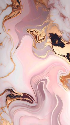 an abstract marble background with gold and pink colors in the form of wavy lines or curves