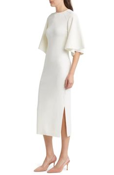 Ted Baker London Lounia Fluted Sleeve Body-Con Sweater Dress | Nordstrom Coquette Winter Dress, Graduation Dress With Sleeves, Daytime Dress, Ivory Maxi Dress, Fluted Sleeves, Ted Baker Dress, Dress With Sleeves, Office Dress, Daytime Dresses