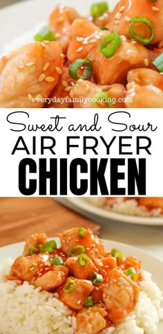 sweet and sour air fryer chicken on top of rice