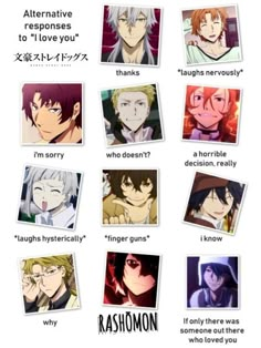 anime characters with different expressions on them