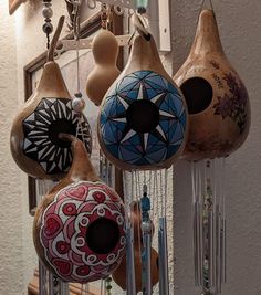 a group of wind chimes hanging from the ceiling