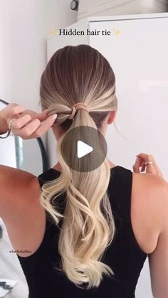 Hairstyles With Hair Ties, How To Tie Up Long Hair, Easy Hairstyles With Two Hair Ties, Hairstyles With Two Hair Ties, Hair Tying Styles, Hair Styles For Hair Extensions, Easy Updo With Braid, Hair Tied Back, Hair Tie Tutorial Simple