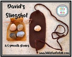 a bag with rocks in it and the words david's slingshot written below