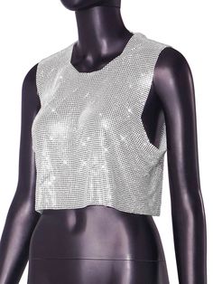 Rhinestone crop top. One size top fits most sizes as it has adjustable chains on back. Spring Glamorous Crop Top With Rhinestones, Crystal Embellished Tops For Night Out In Summer, Glamorous Cropped Crop Top With Rhinestones, Glamorous Cropped Rhinestone Crop Top, Silver Fitted Crop Top With Rhinestones, Sleeveless Rhinestones Crop Top For Evening, Sleeveless Evening Crop Top With Rhinestones, Sleeveless Rhinestone Evening Crop Top, Embellished Crop Top For Night Out