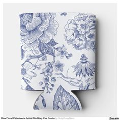 a blue and white floral print flask sleeve