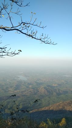 a view from the top of a hill with trees in the foreground