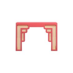 an arch made out of red plastic with gold trimmings on the top and bottom