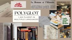 collage of books and papers with the words polyglot