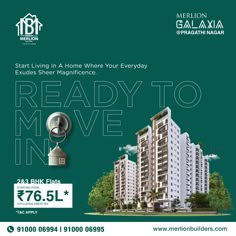 an advertisement for the apartment project ready to move in, which is being advertised by metro builder