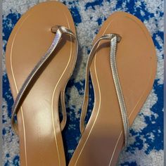 Brand New/Never Wore Banana Republic Skinny Strap Sandals Gold Shimmer Sandals For Summer, Shimmer Sandals With Round Toe, Summer Open Toe Sandals With Shimmer, Summer Shimmer Open Toe Sandals, Metallic Sandals With Single Toe Strap For Summer, Metallic Single Toe Strap Sandals For Summer, Shimmer Open Toe Sandals For Beach, Metallic Sandals For Summer Beach, Metallic Sandals For Beach In Summer