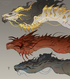 three different types of dragon like creatures