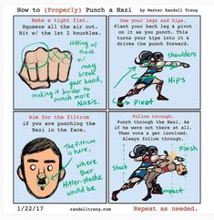 the comic strip shows how to punch a man with his fist and then he's punching