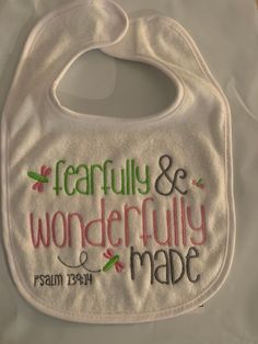 Keep your little ones' clothes protected with this precious bib.  Great baby gift in lime, blue & gray or lime, pink & gray or any 3 color combo you want. Just add your color choices in the note to seller section when you check out. Each bib is made from soft knit terry cloth material and is PVC-free.  They're also equipped with a Velcro fastener on the back, making them simple to put on and take off.  These bibs would make a great gift for a baby shower, a birthday, or for the holidays. Customizable White Bib For Babies, Personalized Cotton Bib As Gift, Cute Machine Washable Bib As Gift, Customizable White Cotton Bib, White Machine Washable Bib As A Gift, White Machine Washable Bib For Gift, White Machine Washable Bib As Gift, Embroidered Cotton Bib, Fearfully Wonderfully Made