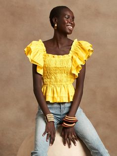 Smocked Ruffle Top | Banana Republic Wedding Lookbook, Dobby Fabric, Italian Countryside, Top Banana, Emily In Paris, Peplum Hem, Dresses Kids Girl, Ruffle Top, Diy Fashion