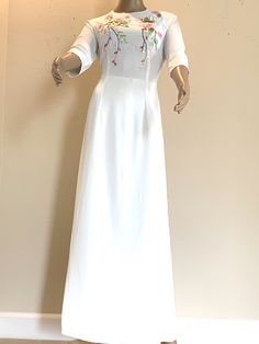 Brand New High Quality Vietnamese Ao Dai. Free Fast Priority shipping (1-3 days delivery) via USPS. SizeChest/BustWaist (in/cm) XL34in/86cm30in/76cm 2XL37in/94cm31in/79cm Please provide Bust, Waist, and Hip measurements when placing your order so we can ensure the best fit for you. To get the best fit, we provide Free Alterations to the Bust and Waist measurements of the Women Ao Dai and the Chest measurement for the men. Please note: Almost all Ao Dai have some sewing Chalk Marks because these Embroidered White Ao Dai For Spring, Spring Wedding Full-length Ao Dai, Traditional Long White Ao Dai, Traditional White Long Ao Dai, Summer Long-sleeve Ao Dai With Floral Embroidery, Silk Dress Long, Neck Designs, Dress Clothes For Women, Long Dress