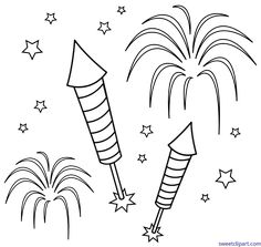 fireworks and stars coloring pages for kids to print out on the table or use as wallpaper