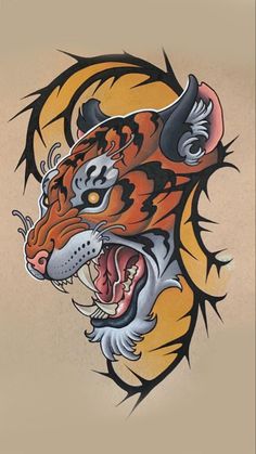 an image of a tiger's head on the side of a wall