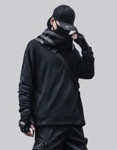 Japanese Streetwear Hoodie Urban Style Long Sleeve Hooded Jacket, Techwear Sports Hooded Top, Techwear Long Sleeve Sweatshirt For Sports, Techwear Long Sleeve Sports Sweatshirt, Futuristic Black Long Sleeve Windbreaker, Black Techwear Hoodie With Detachable Hood, Streetwear Funnel Neck Hoodie With Adjustable Hood, Techwear Hoodie With Detachable Hood And Long Sleeves, Urban Hoodie With Funnel Neck For Streetwear