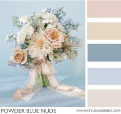 a bouquet of flowers is shown in the color blue and beige, along with other colors