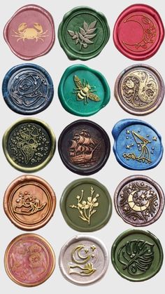 nine different colored plates with zodiac symbols on them