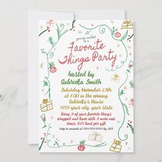 a christmas party card with presents on it