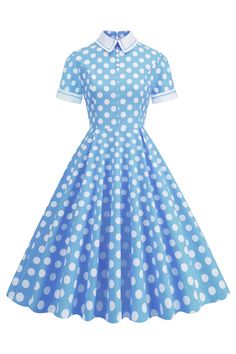 Zapaka Women Blue Polka Dots Vintage Dress Hepburn Style Swing Dress with Short Sleeves – ZAPAKA 1950s Audrey Hepburn, Vintage Polka Dot Dress, Audrey Hepburn Style, Dress Weights, Polka Dots Fashion, Peter Pan Collar Dress, Hepburn Style, 50s Dresses, 1950s Dress