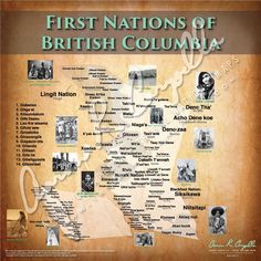 the first nations of british columbia map is shown in green and has images of native people