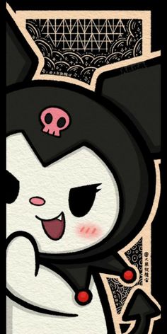 a cartoon character with a skull on it's head and black hair, holding onto a