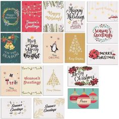 twelve christmas cards with holiday greetings on them