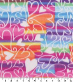 a multicolored background with hearts and swirls in different colors, on a ruler