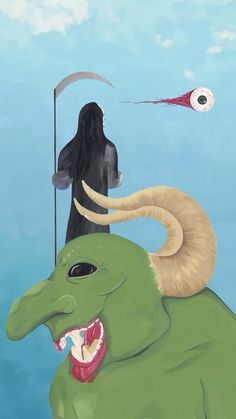 a painting of an elephant and a demon on top of each other