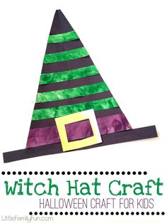 a witch hat craft for kids with the title overlay that reads, witch hat craft halloween craft for kids